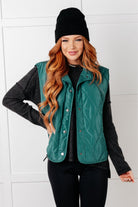 Layering Queen Quilted Puffer Vest in Hunter Green - Charming Charlie