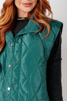 Layering Queen Quilted Puffer Vest in Hunter Green - Charming Charlie