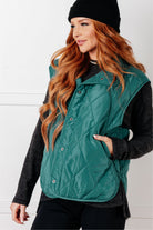 Layering Queen Quilted Puffer Vest in Hunter Green - Charming Charlie