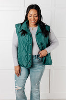 Layering Queen Quilted Puffer Vest in Hunter Green - Charming Charlie
