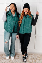 Layering Queen Quilted Puffer Vest in Hunter Green - Charming Charlie