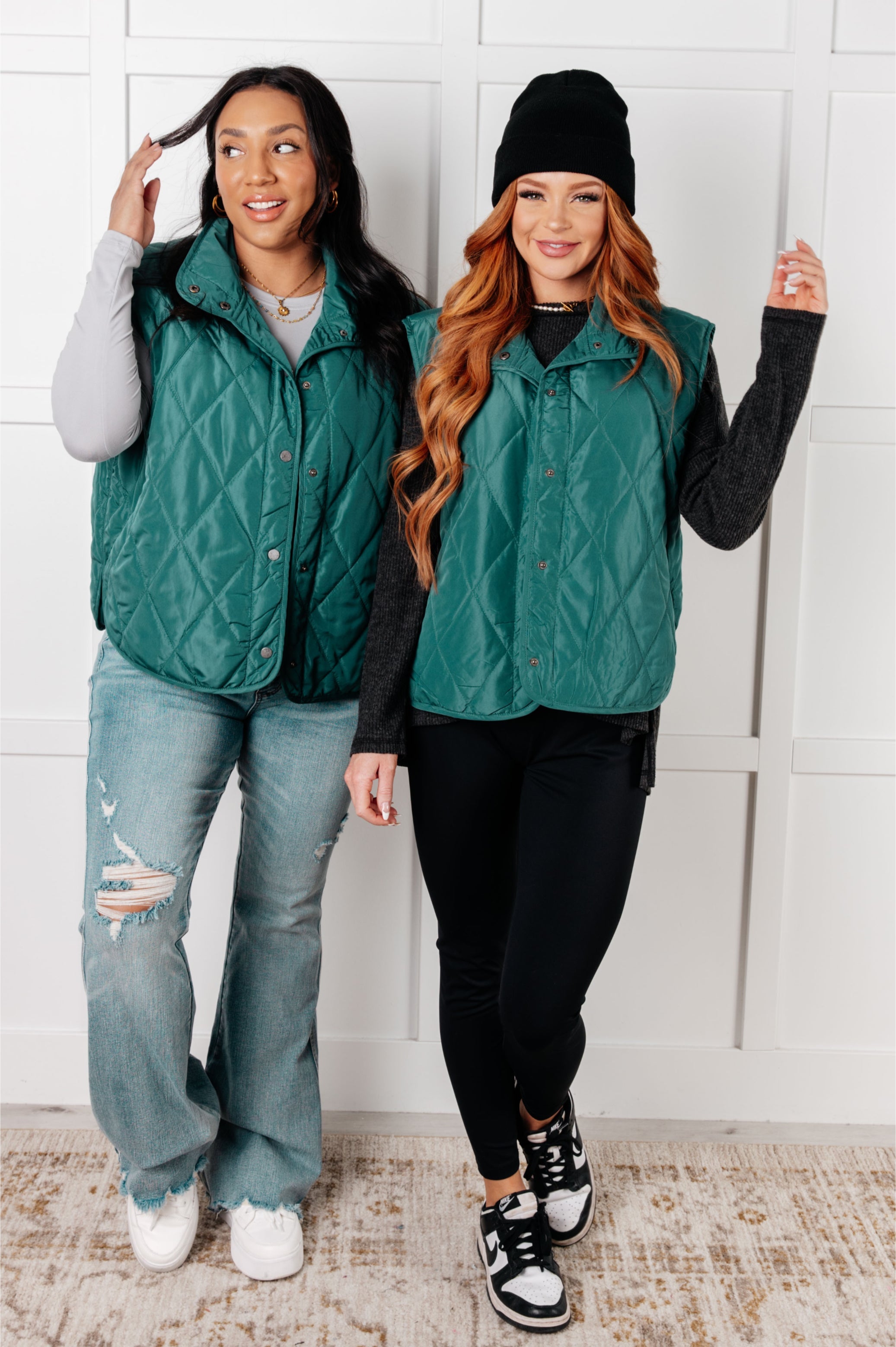 Layering Queen Quilted Puffer Vest in Hunter Green - Charming Charlie