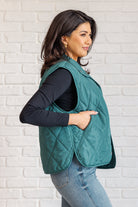 Layering Queen Quilted Puffer Vest in Hunter Green - Charming Charlie
