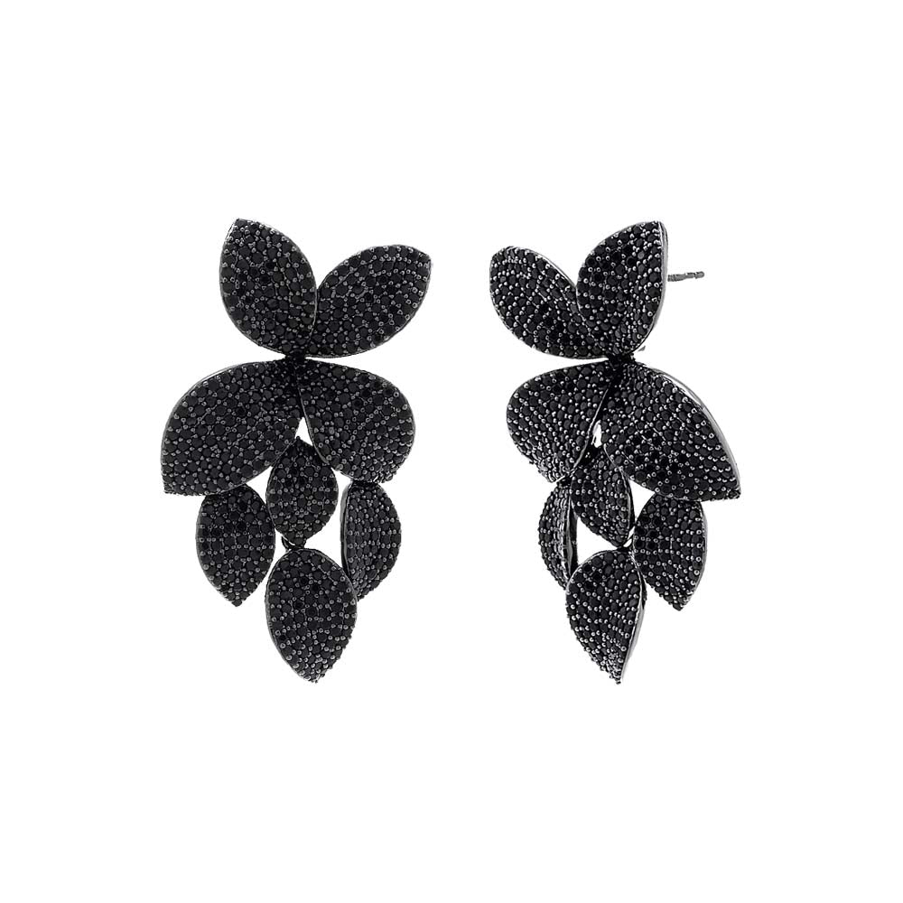 Onyx Pavé Fancy Flower Petals Drop Stud Earring - Adina's Jewels