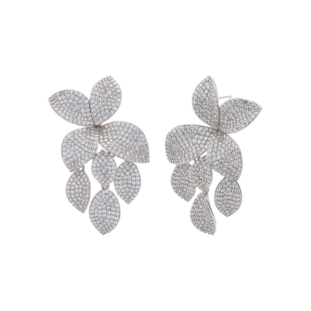  Pavé Fancy Flower Petals Drop Stud Earring - Adina's Jewels