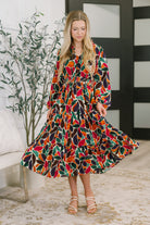 Leafing it All Behind Long Sleeve Tiered Dress - Charming Charlie