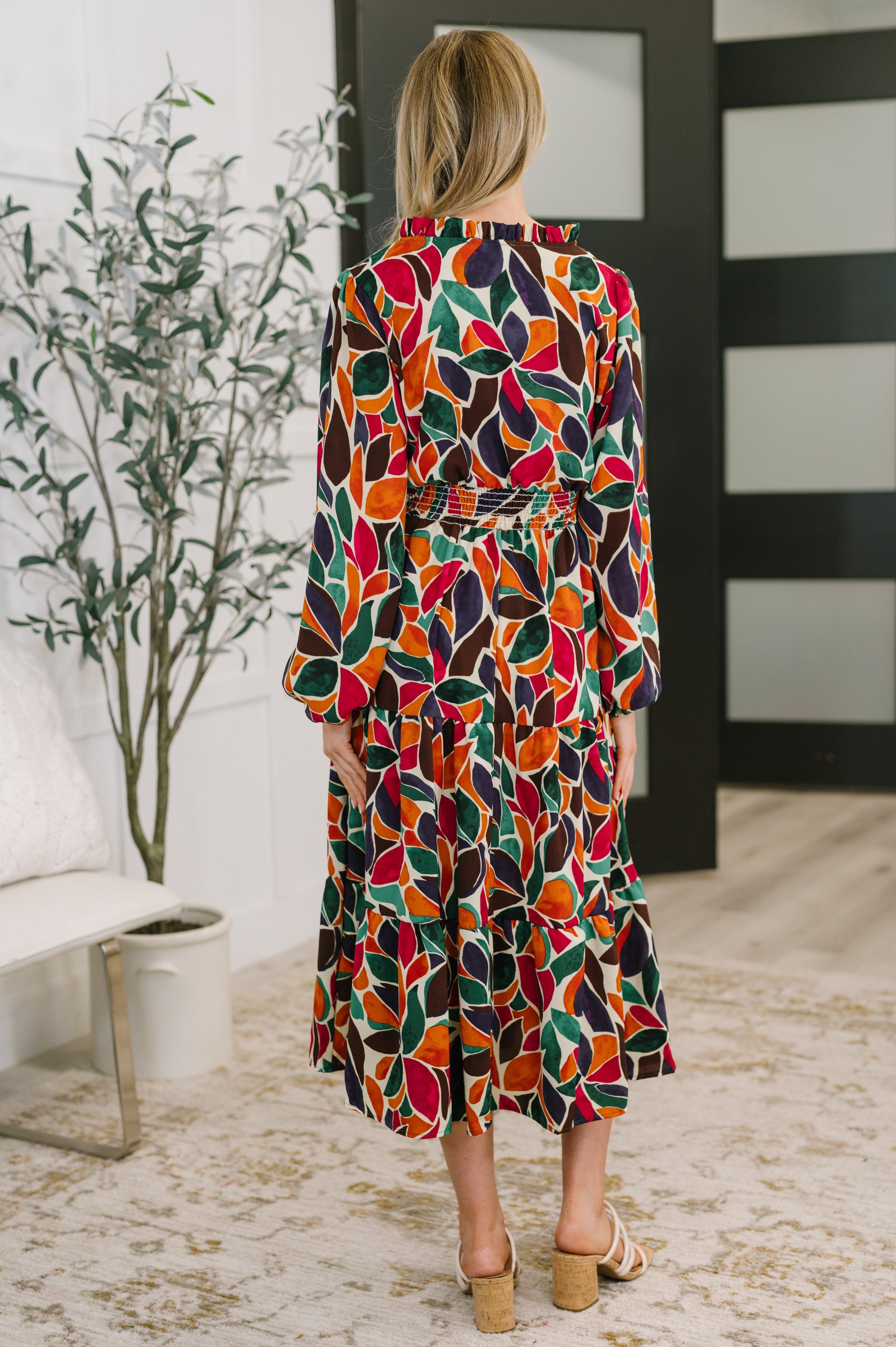 Leafing it All Behind Long Sleeve Tiered Dress - Charming Charlie