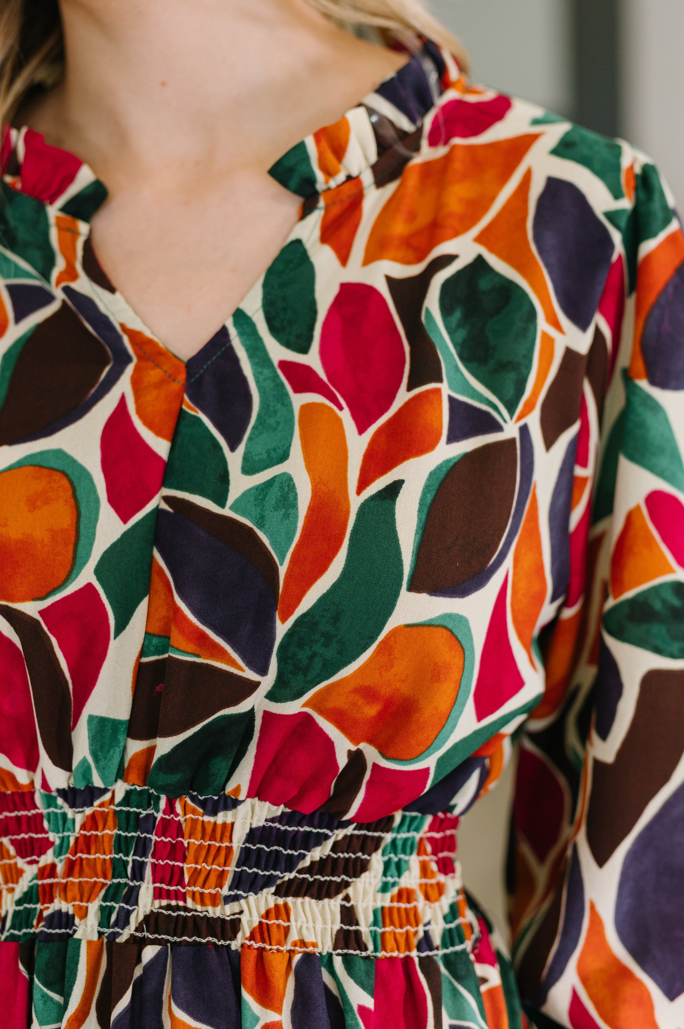 Leafing it All Behind Long Sleeve Tiered Dress - Charming Charlie