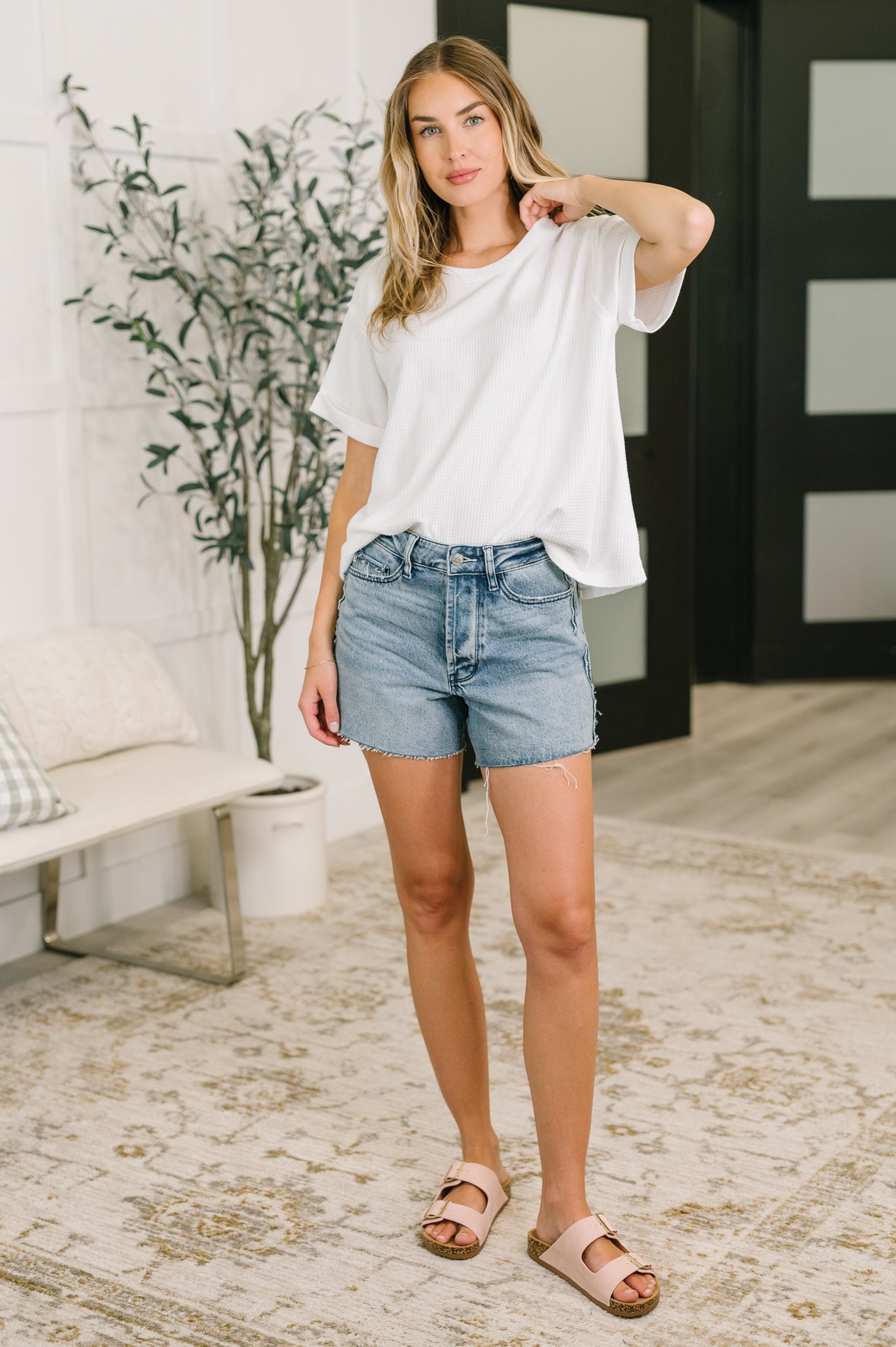 Leave It to Me Waffle Knit Relaxed Tee in Ivory - Charming Charlie