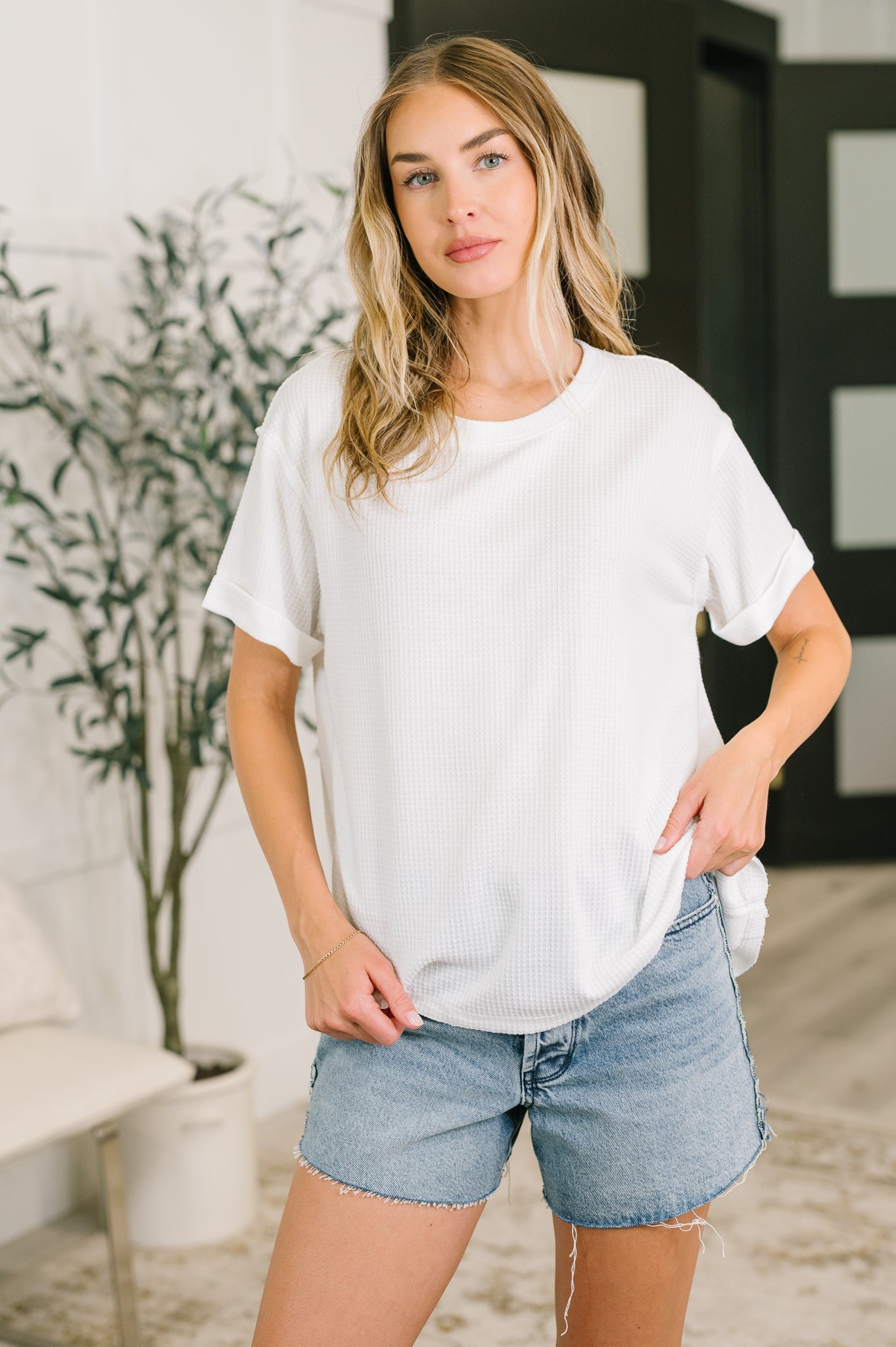 Leave It to Me Waffle Knit Relaxed Tee in Ivory - Charming Charlie