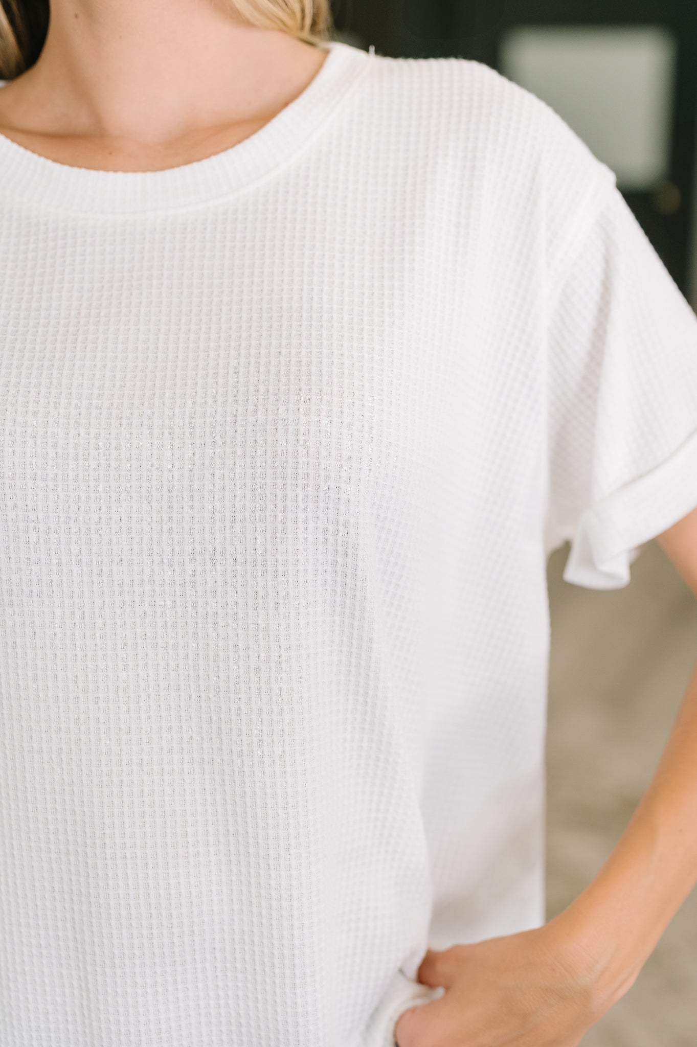 Leave It to Me Waffle Knit Relaxed Tee in Ivory - Charming Charlie