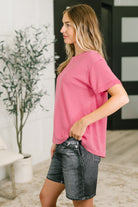 Leave It to Me Waffle Knit Relaxed Tee in  Pink - Charming Charlie