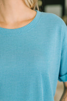 Leave It to Me Waffle Knit Relaxed Tee in Teal - Charming Charlie