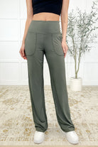 Leg Day Legends Straight Leg Bottoms in Grey Sage - Charming Charlie
