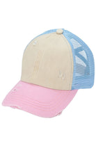 Light-Beige- C.C 3 Tone Crossed Mesh Back Trucker Pony Cap combines stylish design with functionality. Its mesh back allows for breathability, while the crossed design adds a unique touch. Perfect for those looking for a trendy yet practical cap option.