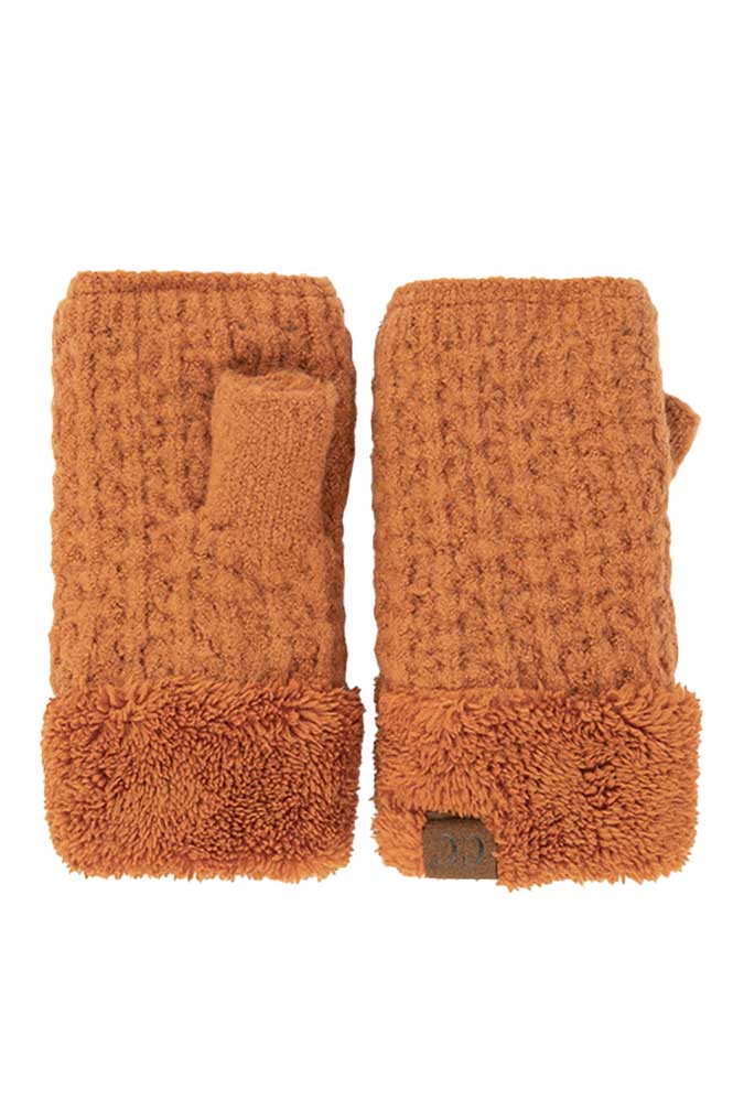 Light Cinnamon C.C Smocking Stitch Pattern Fingerless Gloves. Comfortable, soft brushed poly stretch knit, finished with a hint of stretch for comfort and flexibility. Wear as fingerless gloves or cover up as mitten, either way you will love these glitters in soft neutral colors. Perfect Gift Birthday, Christmas, Stocking Stuffer, Secret Santa, Holiday, Anniversary, Valentine's Day, Loved One.