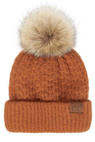 Light Cinnamon C.C Smocking Stitch Pattern Pom Beanie Hat, Warm Winter Beanie Hat; before running out the door into the cool air, you’ll want to reach for this toasty beanie to keep you incredibly warm. Comfortable beanie keep your head and ear warm during the winter. Awesome winter gift accessory!  This smocking stitch pattern pom beanie can be worn both casual and sophisticated wear and also perfect for outdoor fashion, including biking, camping, ice skating, snowboarding, running and more.