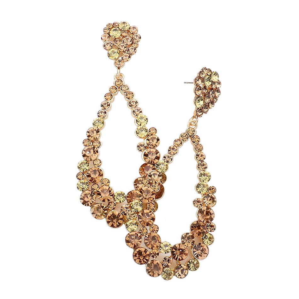 Light Col Topaz Crystal Bubble Cluster Teardrop Evening Earrings, These gorgeous Crystal pieces will show your class in any special occasion. The elegance of these crystal evening earrings goes unmatched. Perfect jewelry to enhance your look. Awesome gift for birthday, Anniversary, Valentine‚Äôs Day or any special occasion.