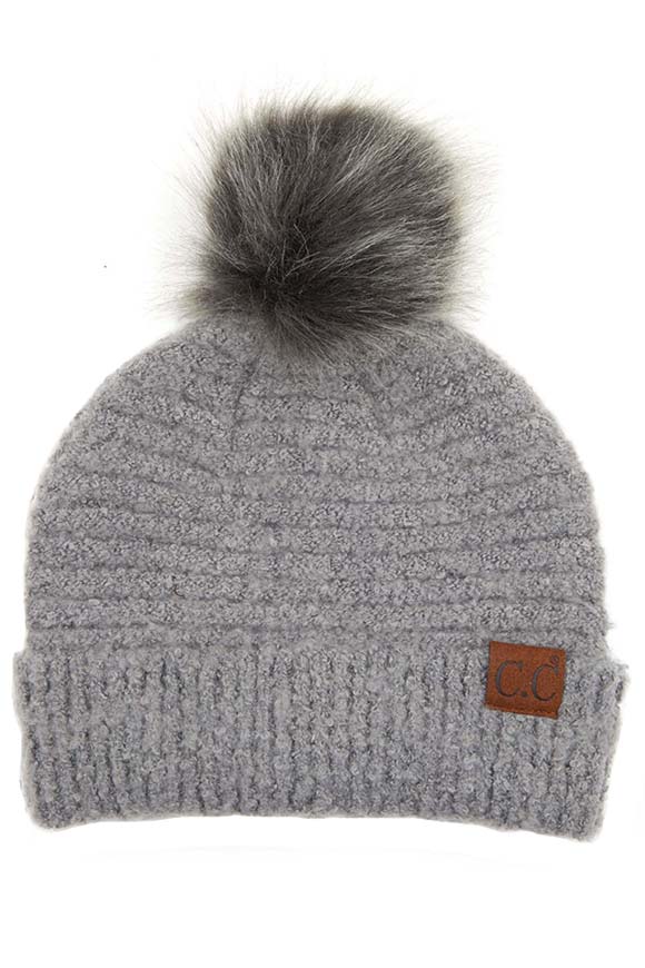 Light Melange Grey C C Solid Boucle Yarn Beanie Hat With Pom, wear before going outside or into the cool air to stay warm and toasty with enriched luxe. You’ll want to reach for this toasty beanie to keep you incredibly warm in winter. Accessorize the fun way with this yarn beanie hat with pom. It's the autumnal touch you need to finish your outfit in perfect style. Beautiful winter gift accessory!