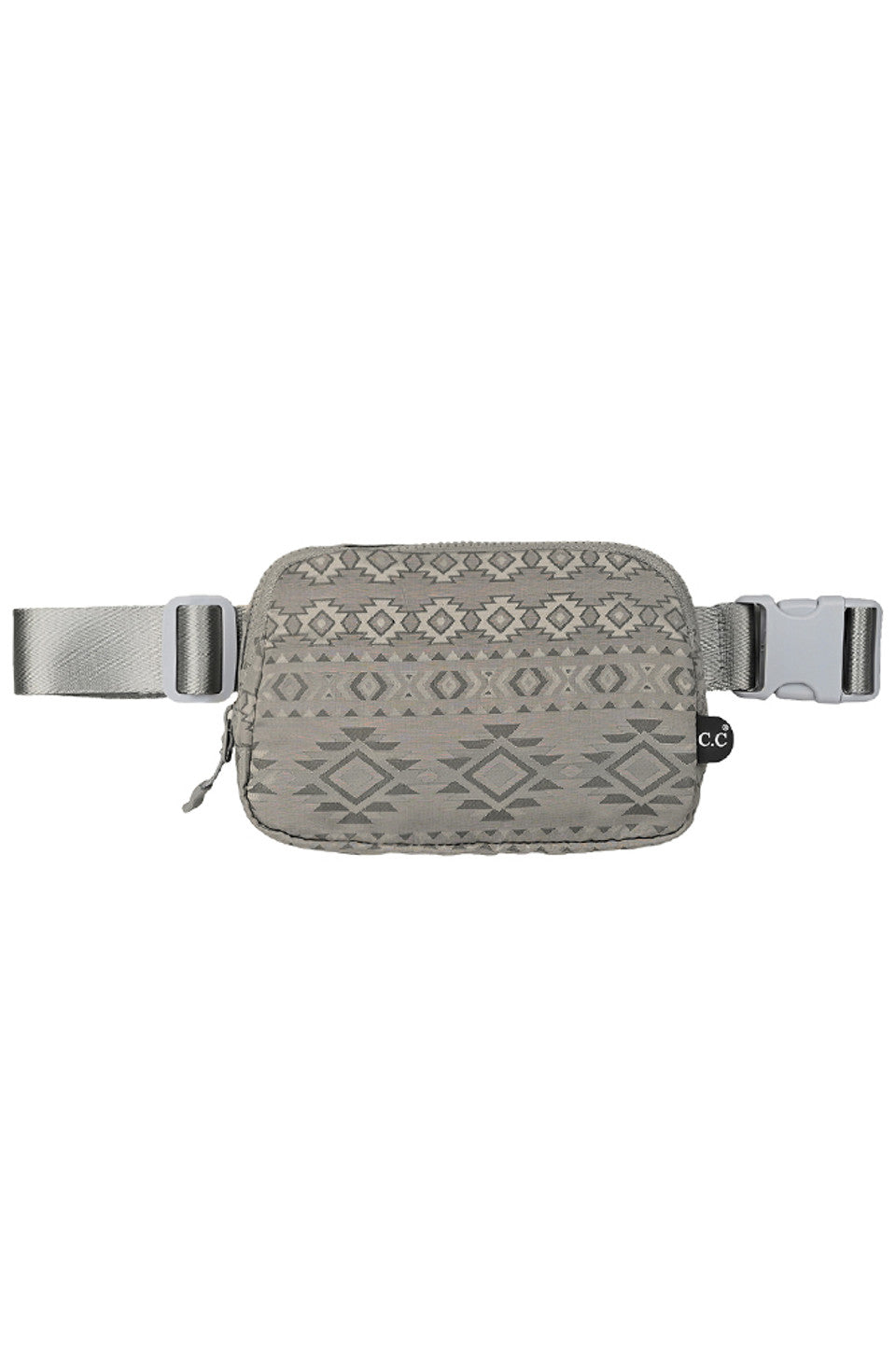 LightGray C.C South Western Pattern Fanny Pack combines style and functionality in one compact accessory. With a unique South Western pattern, this fanny pack is perfect for both casual and outdoor adventures. Keep all your essentials close by and hands-free with this must-have accessory.