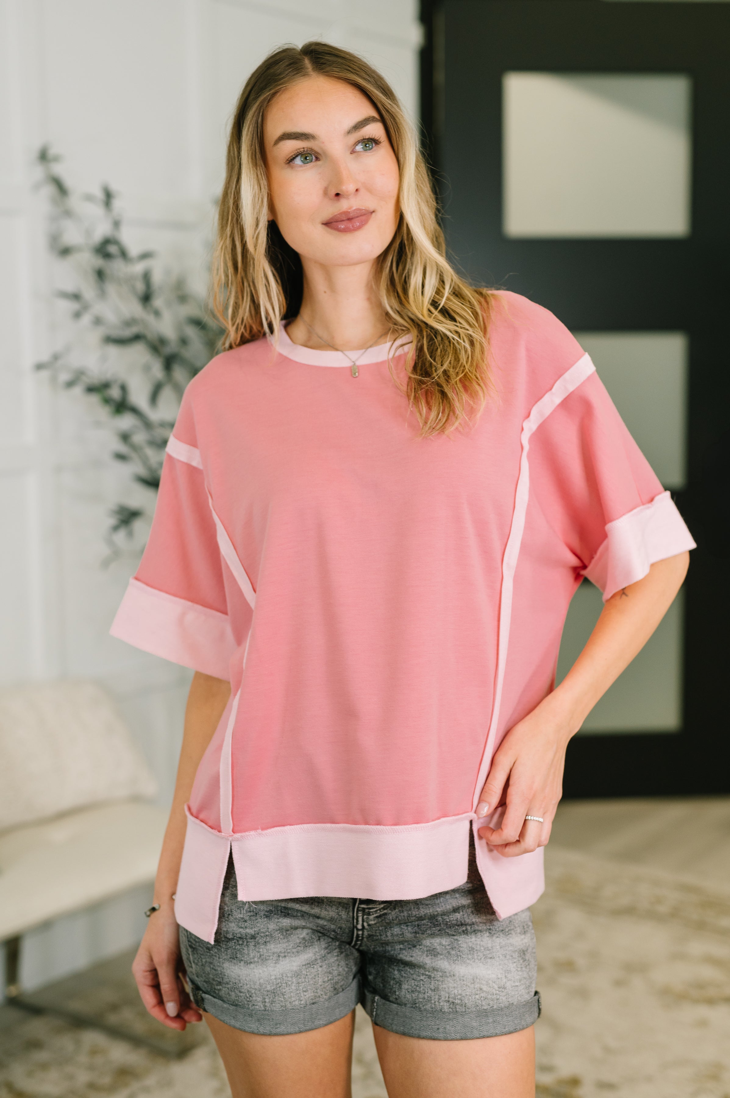 Like Two Old Friends Exposed Seam Top in Pink - Charming Charlie
