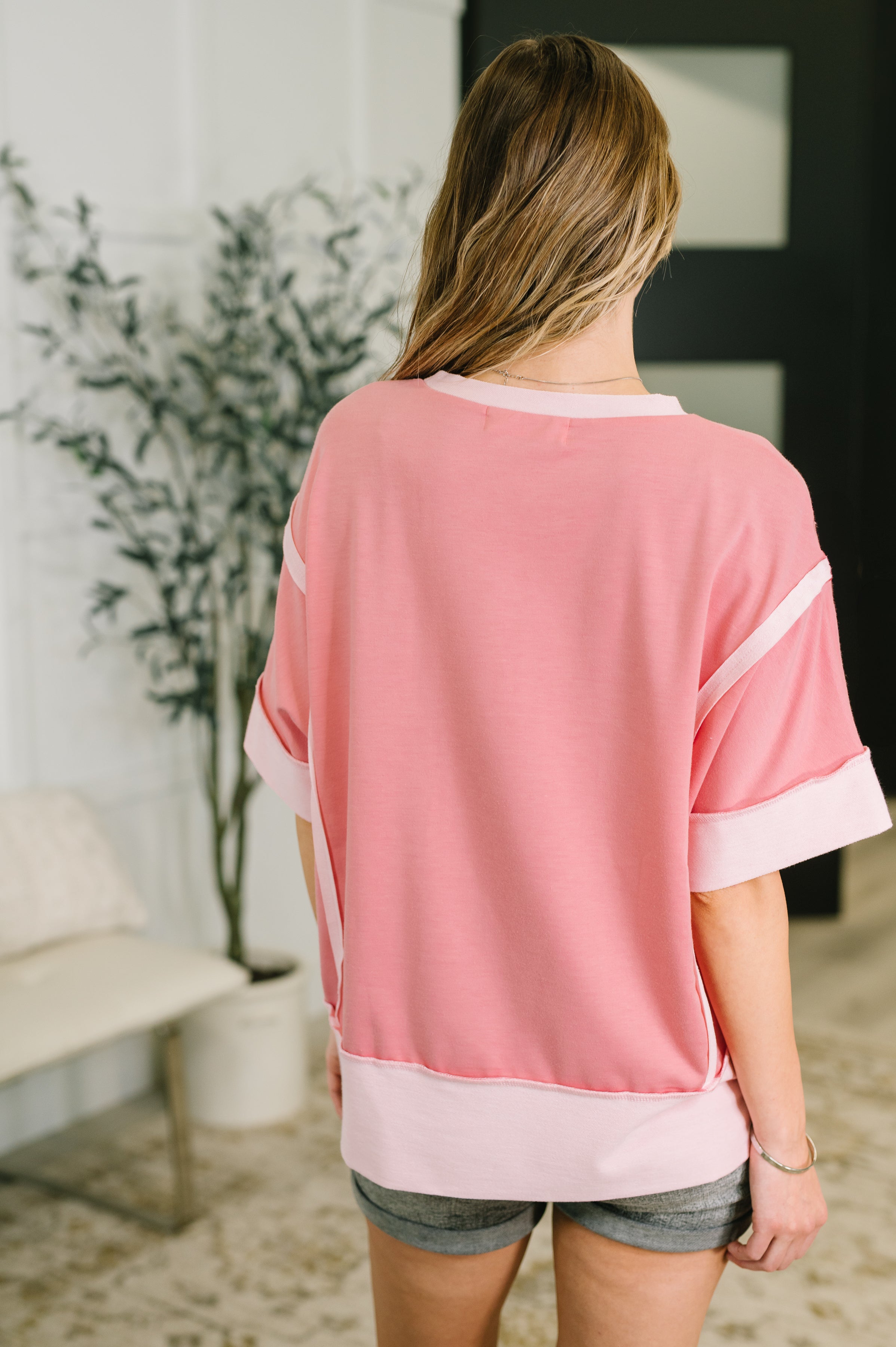 Like Two Old Friends Exposed Seam Top in Pink - Charming Charlie