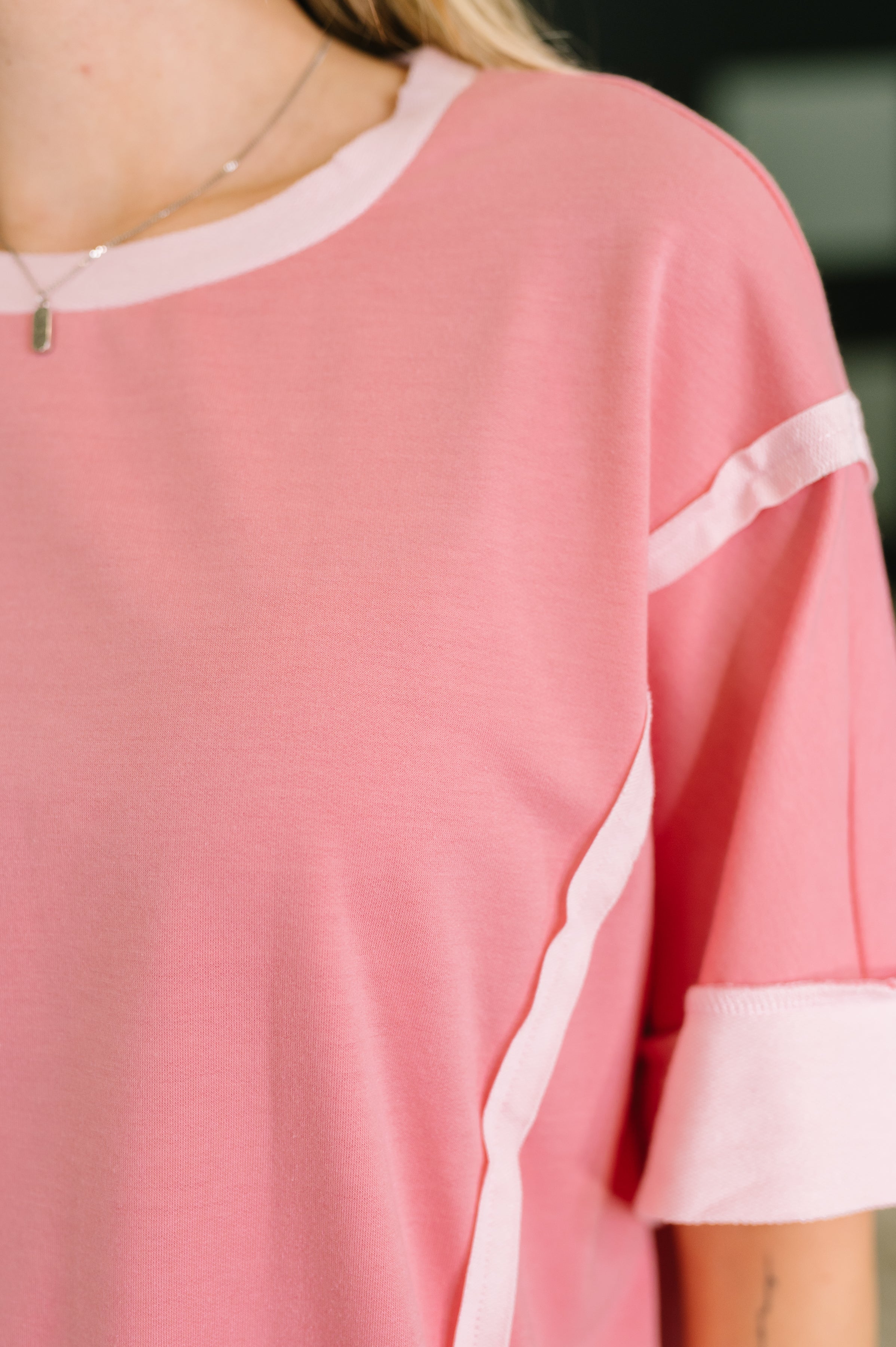 Like Two Old Friends Exposed Seam Top in Pink - Charming Charlie