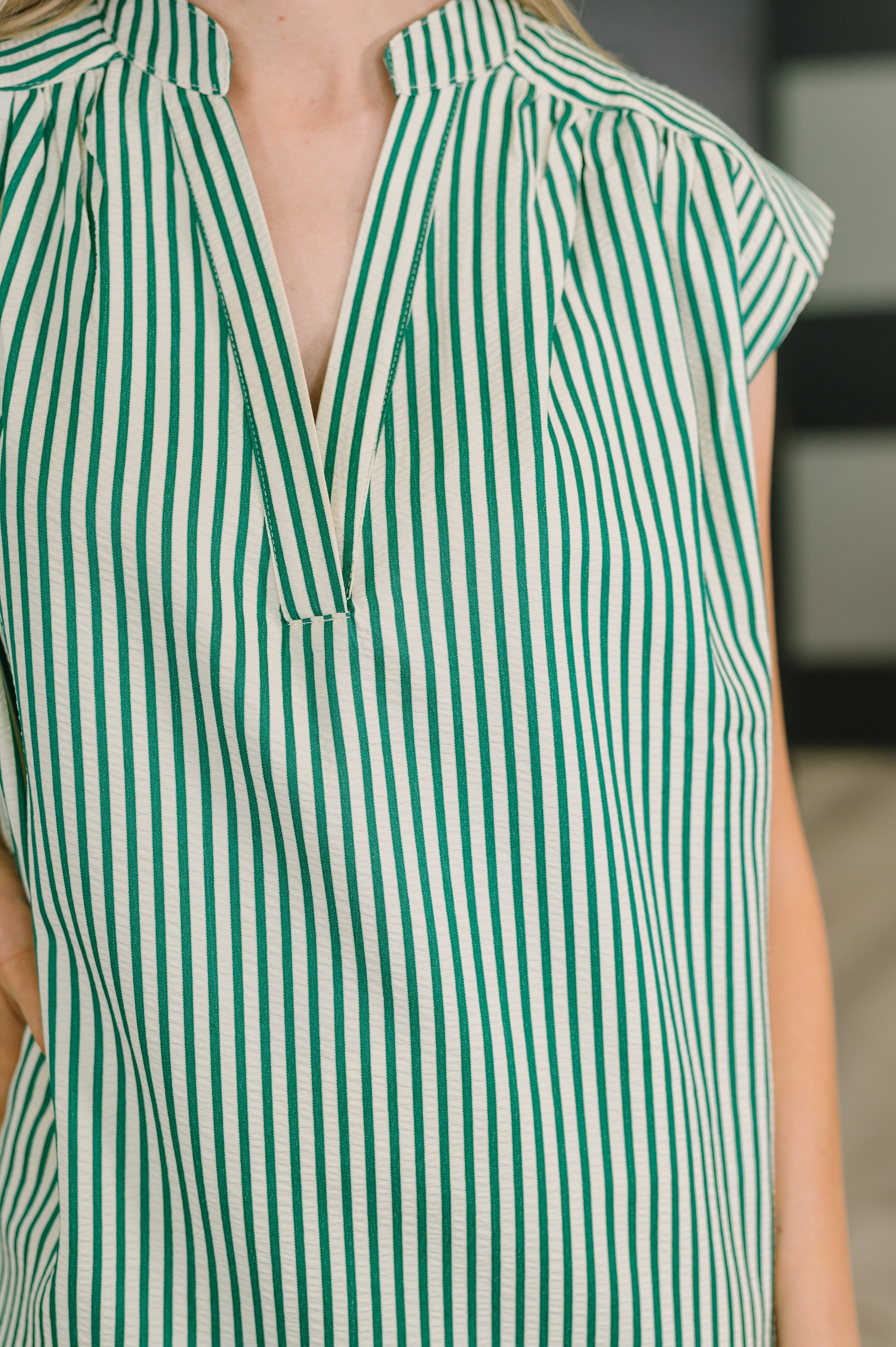 Like a Song Sleeveless V-Neck Blouse in Green - Charming Charlie