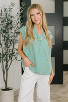 Like a Song Sleeveless V-Neck Blouse in Green - Charming Charlie