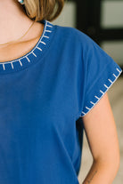 Little Details Trim Detail Top in Blue - Charming Charlie