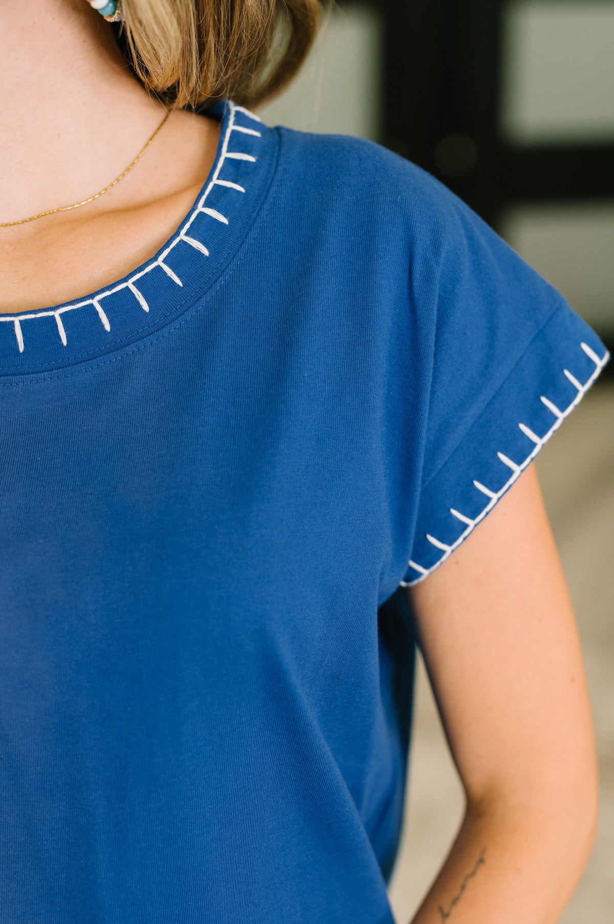 Little Details Trim Detail Top in Blue - Charming Charlie