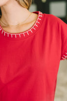 Little Details Trim Detail Top in Ruby - Charming Charlie
