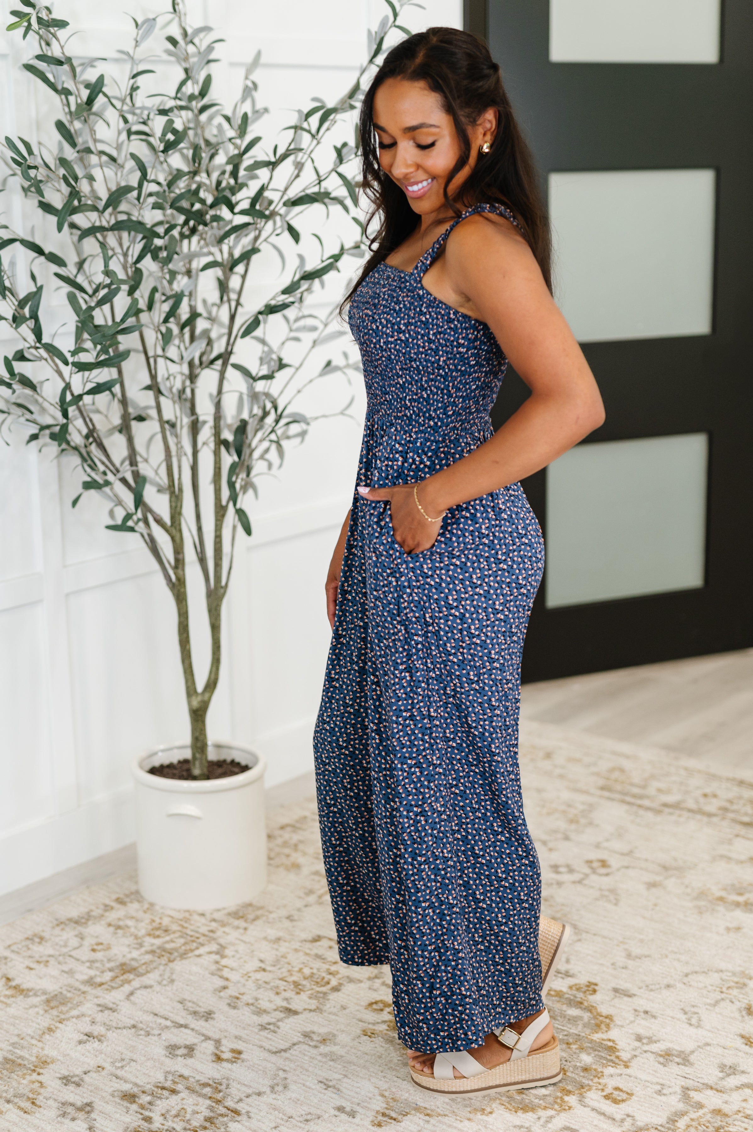 Live Your Best Life Floral Jumpsuit in Blue Floral - Charming Charlie