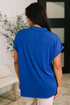 Lizzy Bloom Split Neck Blouse in Royal Blue - Charming Charlie
