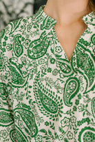 Lizzy Breeze Top in Green Paisley - Charming Charlie
