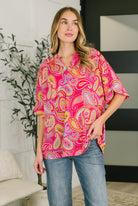 Lizzy Breeze Top in Hot Pink Paisley - Charming Charlie
