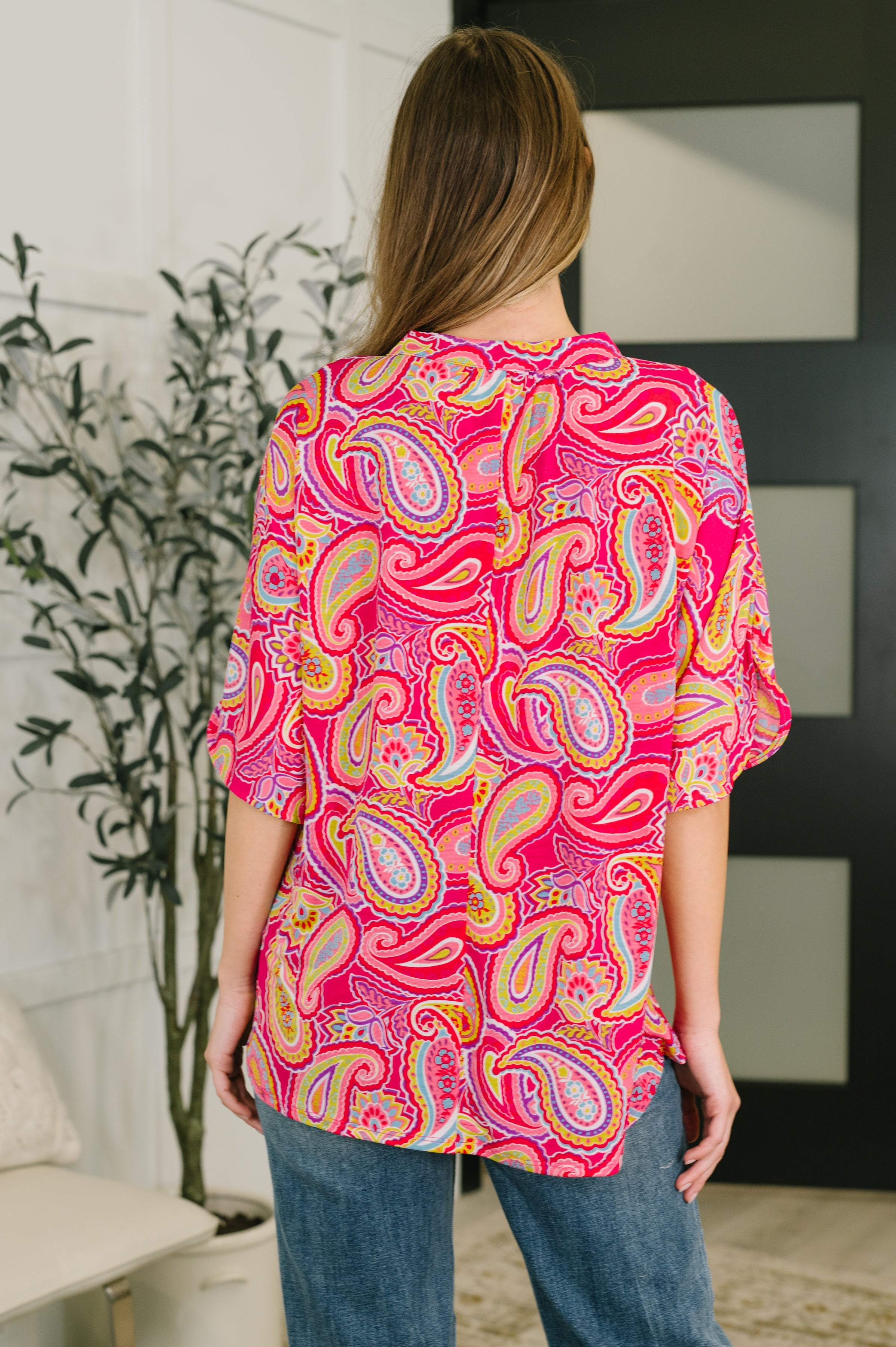 Lizzy Breeze Top in Hot Pink Paisley - Charming Charlie
