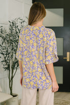 Lizzy Breeze Top in Purple and Yellow Floral - Charming Charlie