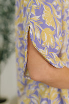 Lizzy Breeze Top in Purple and Yellow Floral - Charming Charlie