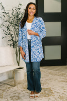 Lizzy Cardigan in Blue and White Floral - Charming Charlie