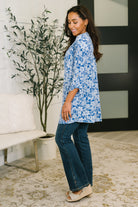 Lizzy Cardigan in Blue and White Floral - Charming Charlie