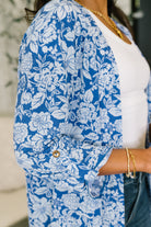 Lizzy Cardigan in Blue and White Floral - Charming Charlie