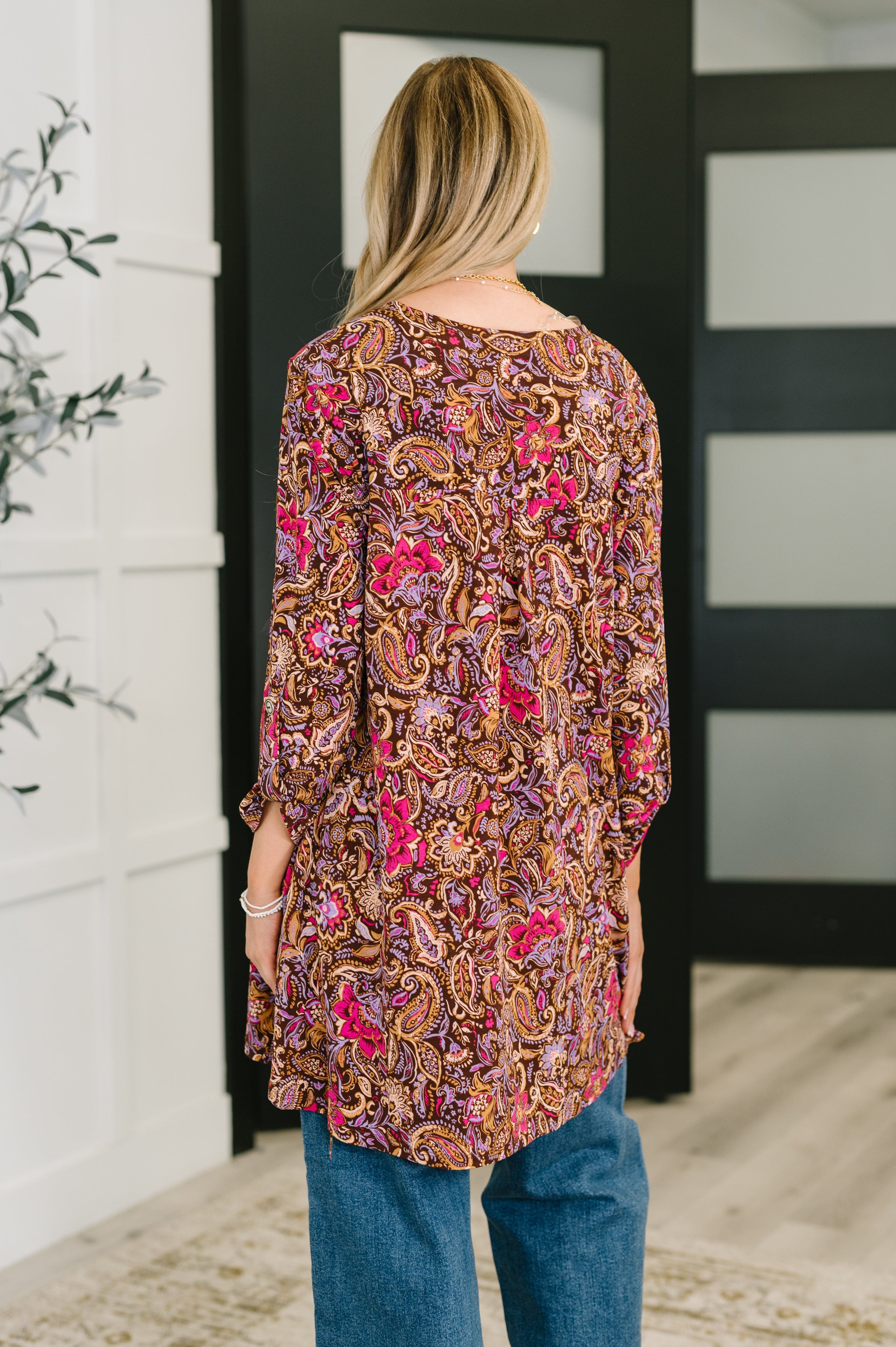 Lizzy Cardigan in Chocolate Paisley - Charming Charlie