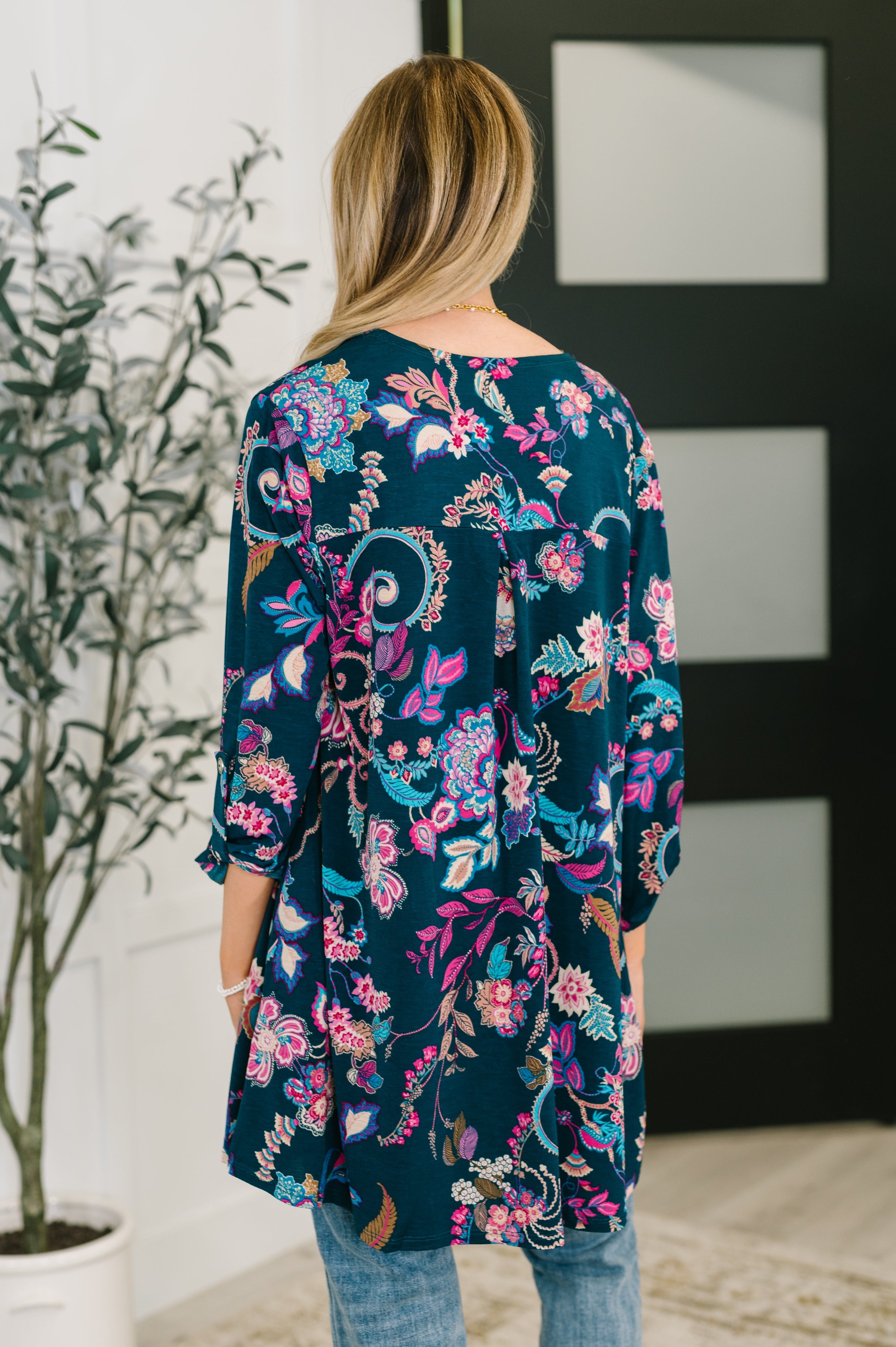 Lizzy Cardigan in Hunter Green Floral Paisley - Charming Charlie