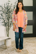 Lizzy Cardigan in Pink and Orange Floral Abstract - Charming Charlie