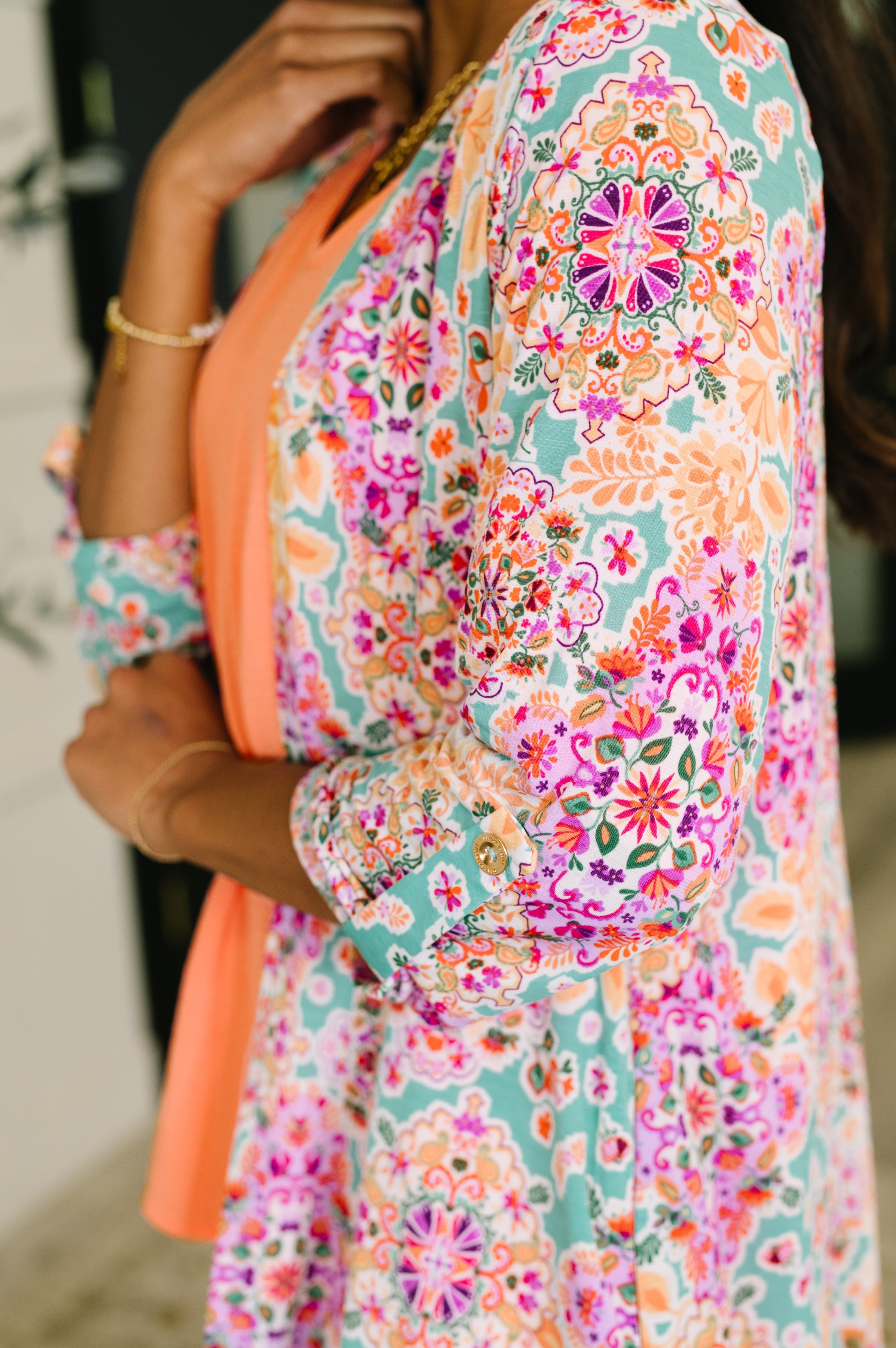 Lizzy Cardigan in Pink and Orange Floral Abstract - Charming Charlie