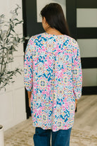 Lizzy Cardigan in Teal and Pink Floral Abstract - Charming Charlie