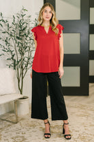 Lizzy Flutter Sleeve V-Neck Blouse in Red - Charming Charlie