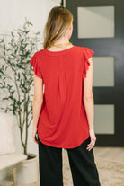 Lizzy Flutter Sleeve V-Neck Blouse in Red - Charming Charlie