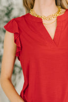 Lizzy Flutter Sleeve V-Neck Blouse in Red - Charming Charlie